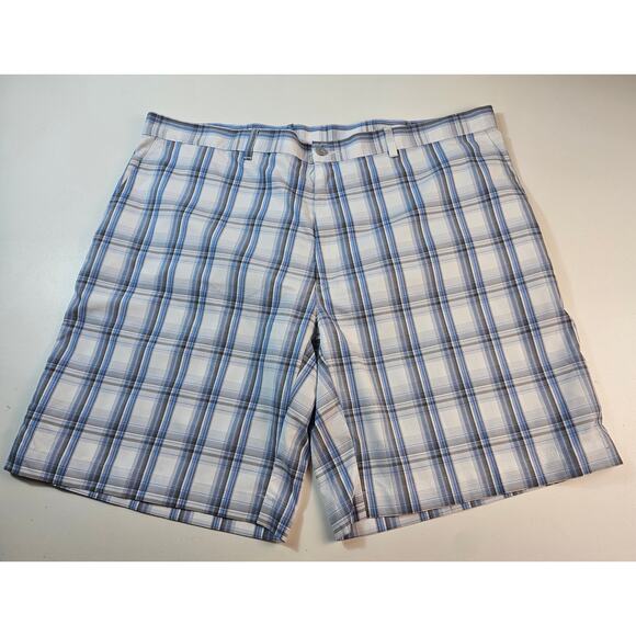 PGA tour size 42 blue plaid quick dry performance golf shorts EUC flat front - Picture 2 of 6